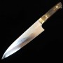 Japanese chef Knife - TAKESHI SAJI - Blue Steel No.2 Damascus - Colored - Brown deer horn Handle - Size: 21cm