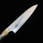 Japanese chef Knife - TAKESHI SAJI - Blue Steel No.2 Damascus - Colored - Brown deer horn Handle - Size: 21cm