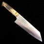 Japanese bunka Knife - TAKESHI SAJI - Blue Steel No.2 Damascus - Colored - Brown deer horn Handle - Size: 17.5cm