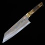 Japanese bunka Knife - TAKESHI SAJI - Blue Steel No.2 Damascus - Colored - Brown deer horn Handle - Size: 17.5cm