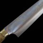 Japanese sujihiki Knife - TAKESHI SAJI - Blue Steel No.2 Damascus - Colored - Brown deer horn Handle - Size: 27cm