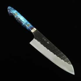 Japanese Santoku knife - NIGARA - Kurouchi Tsuchime - SG2 - Acrylic handle - Size: 18cm