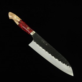 Japanese Santoku knife - NIGARA - Kurouchi Tsuchime - SG2 - Acrylic Handle - Size: 18cm