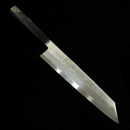 Japanese wakiritsuke Knife - KAGEKIYO - Stainclad Damascus- Carbon Blue Steel No.1 - Urushi Suzuchirashi handle - Size: 24cm