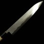 Japanese Sujihiki Knife -Miyazaki Kajiya- Carbon White No2 Soft Iron Clad Damascus -Water quenching– Tsubaki – Size:27cm