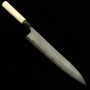 Japanese Sujihiki Knife -Miyazaki Kajiya- Carbon Blue No2 Soft Iron Clad Damascus -Water quenching– Tsubaki – Size:27cm