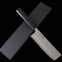 Japanese Nakiri Knife - MIURA - Stainlessclad carbon white - Hammerd Finish - Indigo wood handle -Size:16.5cm