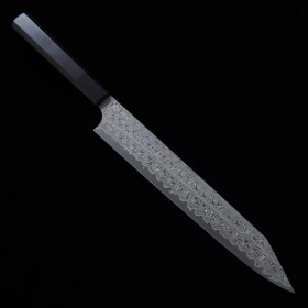 Japanese kiritsuke sujihiki knife - NIGARA - SG2 anmon Damascus - buffalo horn ebony wood handle - size:25.5cm