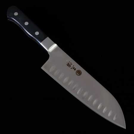 Japanese Santoku Knife - MIURA - Molybdneum with Dimple - Black wood handle -Size:16cm