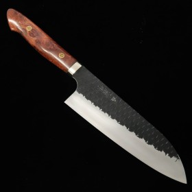 Japanese Santoku knife - NIGARA - SG2 - Black Hammered Finish - Karin Custom Handle - Size:18cm
