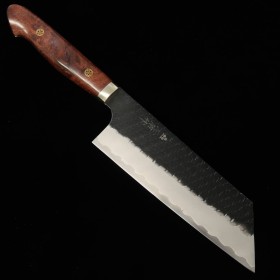Japanese Kiritsuke Nakiri Knife - NIGARA - SG2 - Black Hammered Finish - Karin Custom Handle - Size:18cm