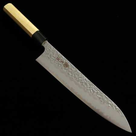 Japanese Chef Knife Gyuto - MIURA - White Steel No.1 - Hammered Finish - Magnolia Wood Handle - Size: 24cm