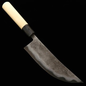 Japanese BBQ knife Nikukiri - MIYAZAKI KAJIYA - White steel No.2 - Damascus - Kurouchi - Size: 18cm