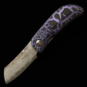 Japanese pocket knife - Mcusta - limited edition - Infinity 021 - Purple Heizu Damascus Hammered - MC-021DHD12 - size: 4.5cm