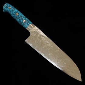 Japanese santoku Knife - TAKESHI SAJI - Stainless Damascus R2 Steel...