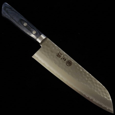 Japanese Santoku Knife - MIURA - VG10 - Hammered - Damascus - Navy handle - size: 16.5