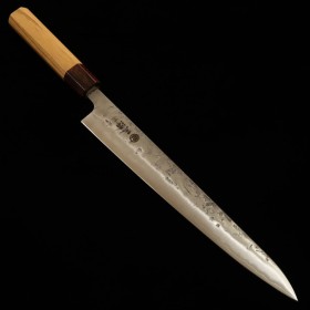 Japanese Slicer knife Sujihiki - MIURA - Semi stainless SLD - Nashiji - Zelkova wood handle - Size : 24cm