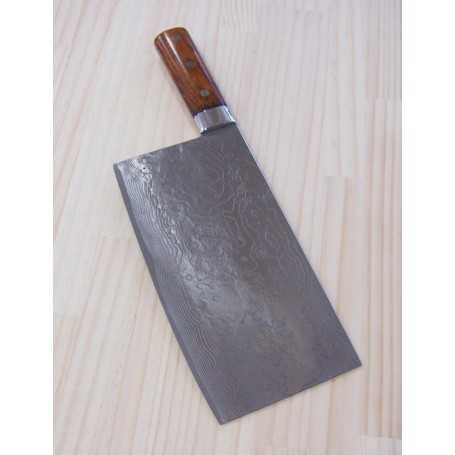 Chinese Cleaver - TAKESHI SAJI - Stainless Damascus R2 Steel diamond finish - Ironwood Handle - Size: 22cm