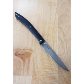 Switchblade Style Knife for Steak - TAKESHI SAJI - R2 Damascus Steel - Black Handle - Size: 10cm