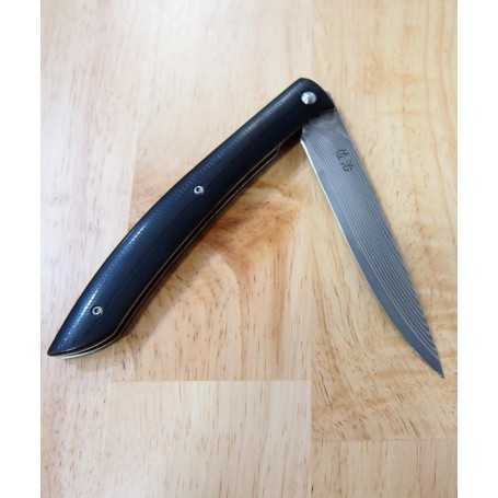 Takeshi Saji Folding R2(SG2) Black Damascus Steak Knife 100mm with White  Micarta Handle