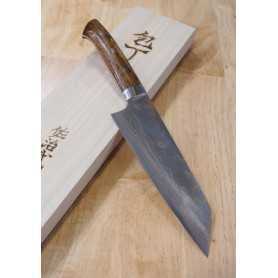 Japanese Bunka Knife - TAKESHI SAJI - Blue Steel No.2 Damascus - Colored - Ironwood Handle - Size: 17,5cm
