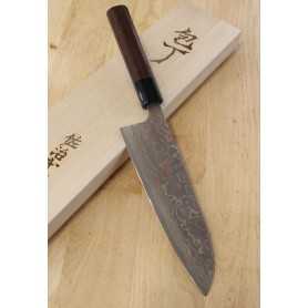 Japanese Santoku Knife - TAKESHI SAJI - Blue Steel No.2 Damascus - Colored - Size: 18cm
