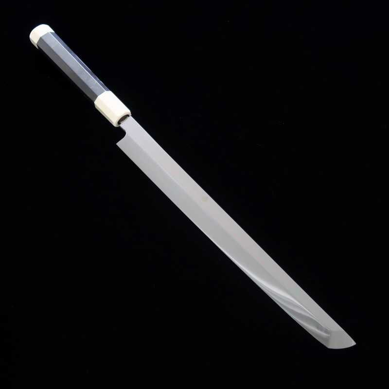 Sakimaru Takobiki SUISIN obra de Ikeda Yoshikazu, Shirogami no.3, acabado de espejo,mango octogonal de Ébano y marfil artificial (300mm)
