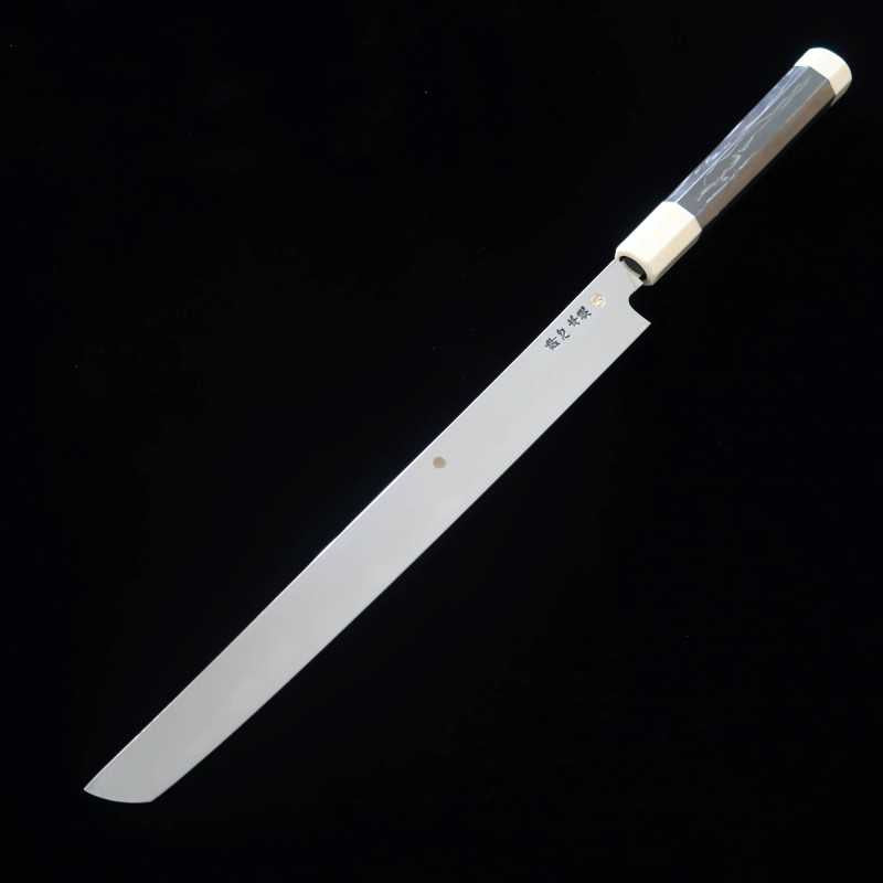 Sakimaru Takobiki SUISIN obra de Ikeda Yoshikazu, Shirogami no.3, acabado de espejo,mango octogonal de Ébano y marfil artificial (300mm)