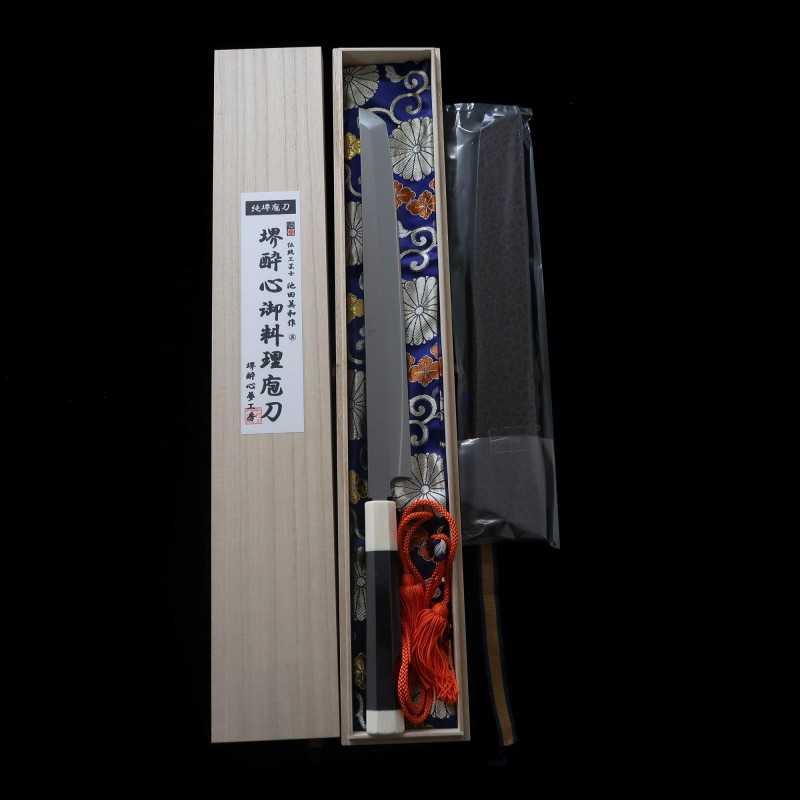 Sakimaru Takobiki SUISIN obra de Ikeda Yoshikazu, Shirogami no.3, acabado de espejo,mango octogonal de Ébano y marfil artificial (300mm)