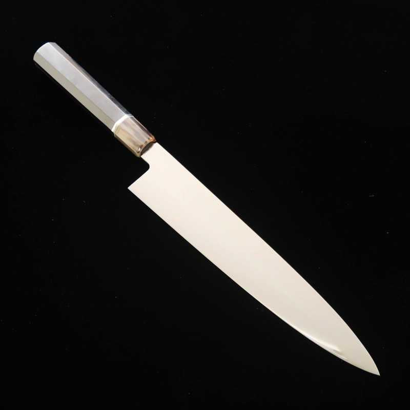 Gyuto SUISIN obra de Ikeda Yoshikazu, Shirogami no.3, acabado de espejo, mango octogonal de ébano (270 mm)