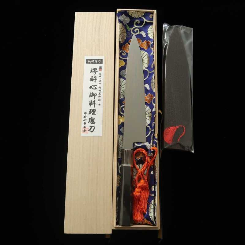 Gyuto SUISIN obra de Ikeda Yoshikazu, Shirogami no.3, acabado de espejo, mango octogonal de ébano (270 mm)