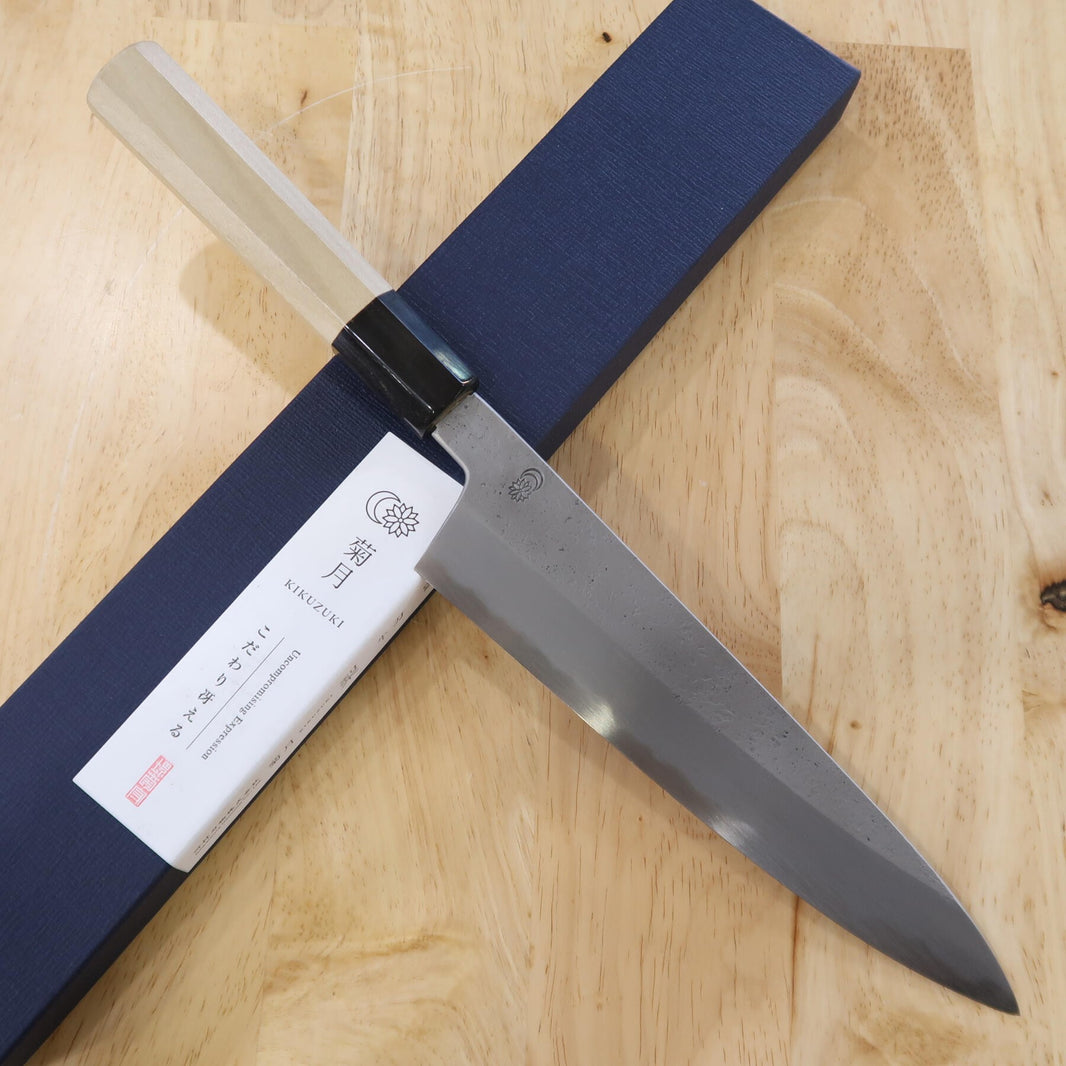 Sakai Kikumori Kikuzuki Nashiji Gyuto Acier Blanc n°2 manche octogonal en magnolia (210 mm)