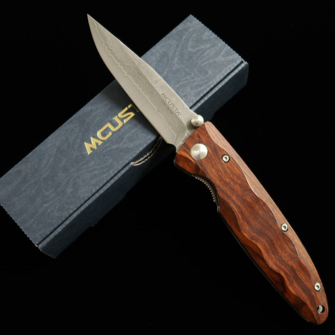 MCUSTA Classic Wave Damasco Ironwood Faca Dobrável MC-0018D (85mm)