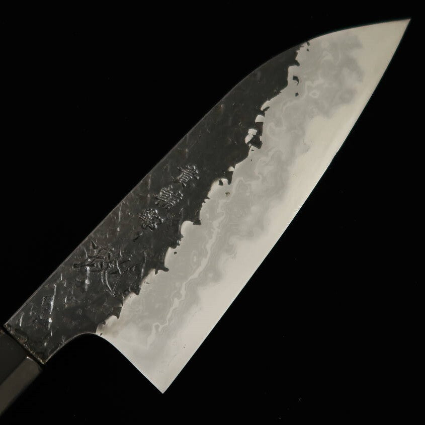 貴輔KISUKE 琰-ENN 間中刃物鍛錬所 三徳青紙一号黒打鎚目ダマスカス本霞砥 黒檀銀巻柄 (160mm)