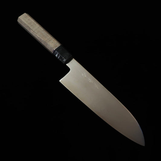 KANETSUNE Kanetsune Yohki Serie Santoku japonés, Aogami #1 Damasco KC-457, mango de madera estabilizada (180 mm)