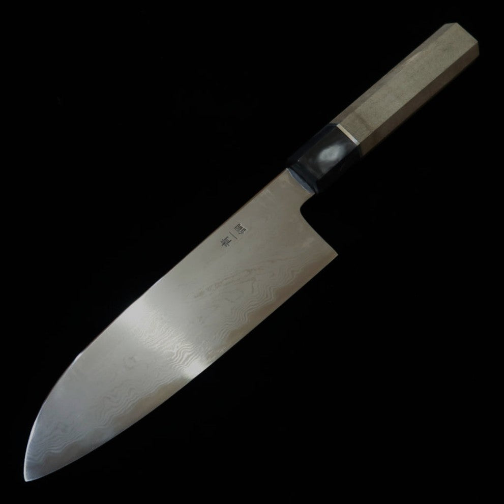 KANETSUNE Kanetsune Yohki Serie Santoku japonés, Aogami #1 Damasco KC-457, mango de madera estabilizada (180 mm)