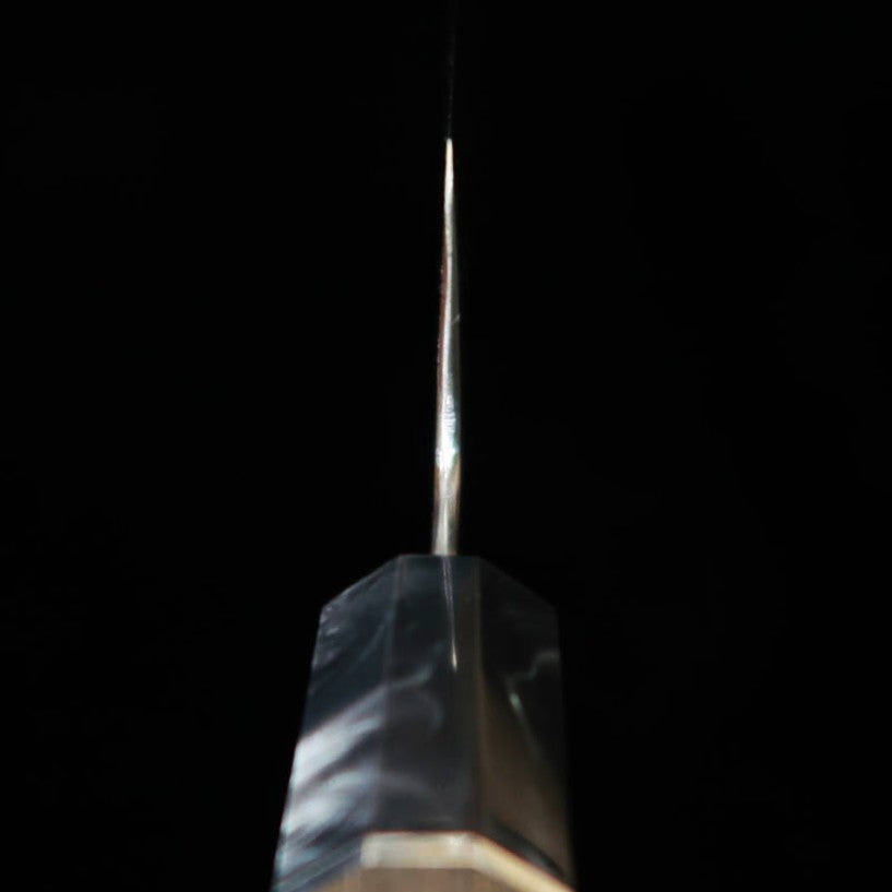 KANETSUNE Kanetsune Yohki Serie Santoku japonés, Aogami #1 Damasco KC-457, mango de madera estabilizada (180 mm)