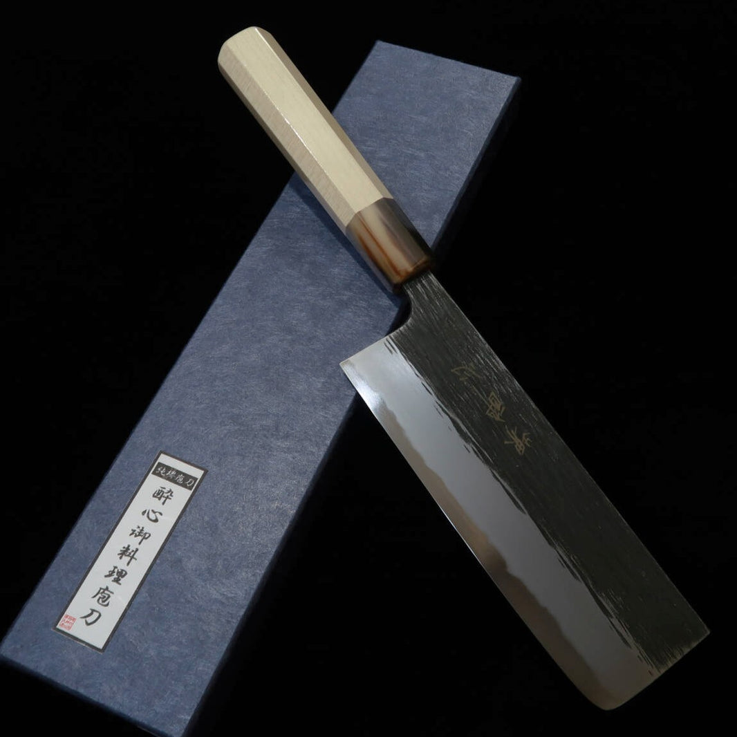 SUISIN Suisin Obra de Kenji Togashi, forja negra, acero Shirogami #2, nakiri, mango octogonal de magnolia (165 mm)