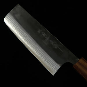 Kamo Hamono Seisakusho Nakiri acero Aogami acabado negro Damasco mango octogonal de sakura (165 mm)