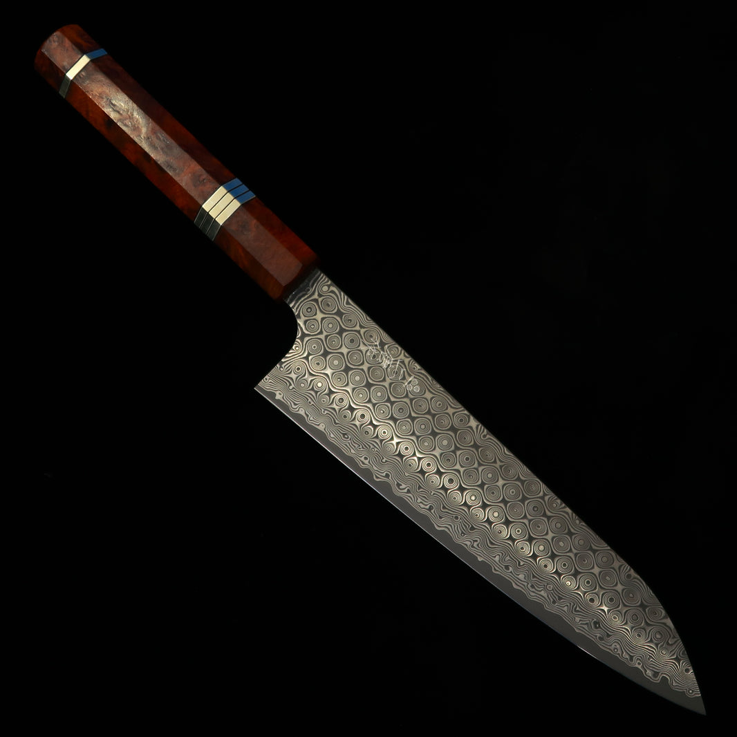 二唐刃物鍛錬所NIGARA 暗紋 牛刀 SG2 ダマスカス スタビライズウッドハンドル（210mm）