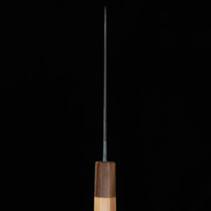 Kamo Hamono Seisakusho Santoku Acero Aogami, acabado negro, Damasco, mango octogonal de sakura (165 mm)