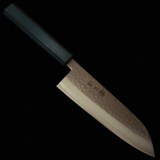Miura Santoku, VG10 Hammered Damascus, Flower Haze, Indigo Handle (165mm)