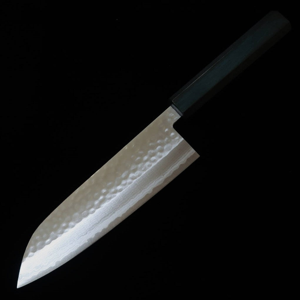 三浦MIURA 三徳 VG10 鎚目ダマスカス 花霞 藍柄（165mm）