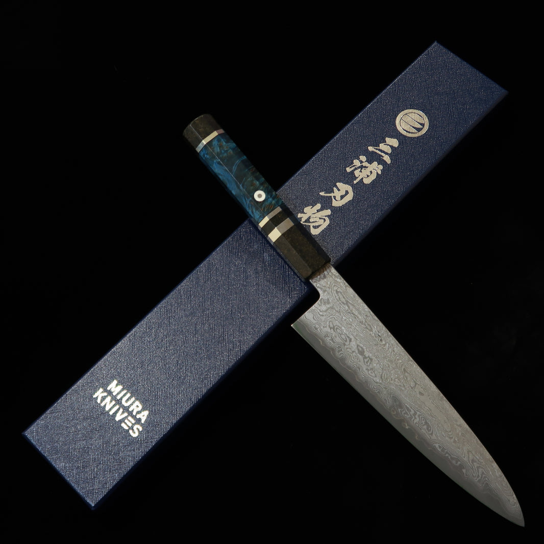三浦佩MIURA Obidama 牛刀 銀紙三号 ダマスカス スタビライズウッドハンドル（210mm）
