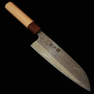 Miura Santoku with Uzuha Nickel Damascus and Keyaki Octagonal Handle (165mm)
