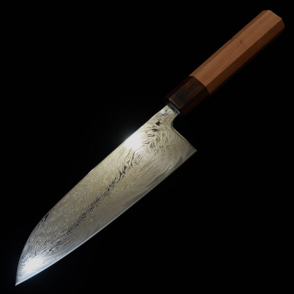 Miura Santoku with Uzuha Nickel Damascus and Keyaki Octagonal Handle (165mm)