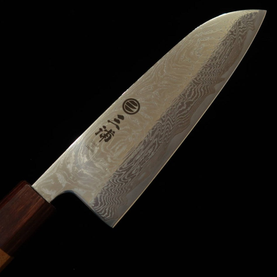 Miura Santoku with Uzuha Nickel Damascus and Keyaki Octagonal Handle (165mm)