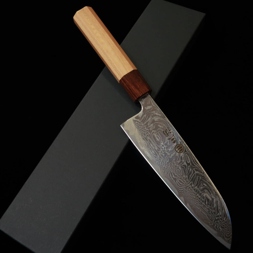 MIURA Santoku Uzunami Damas en nickel, manche octogonal en orme (165 mm)