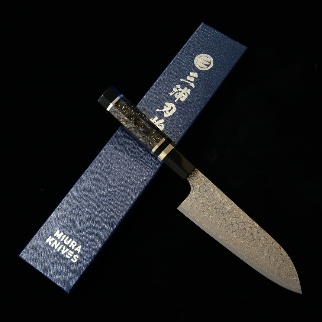 二唐刃物鍛錬所NIGARA 暗紋 三徳 SG2 ダマスカス カーボンファイバーハンドル（165mm）
