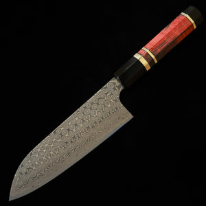 二唐刃物鍛錬所NIGARA 暗紋 三徳 SG2 ダマスカス スタビライズウッドハンドル レッド（165mm）